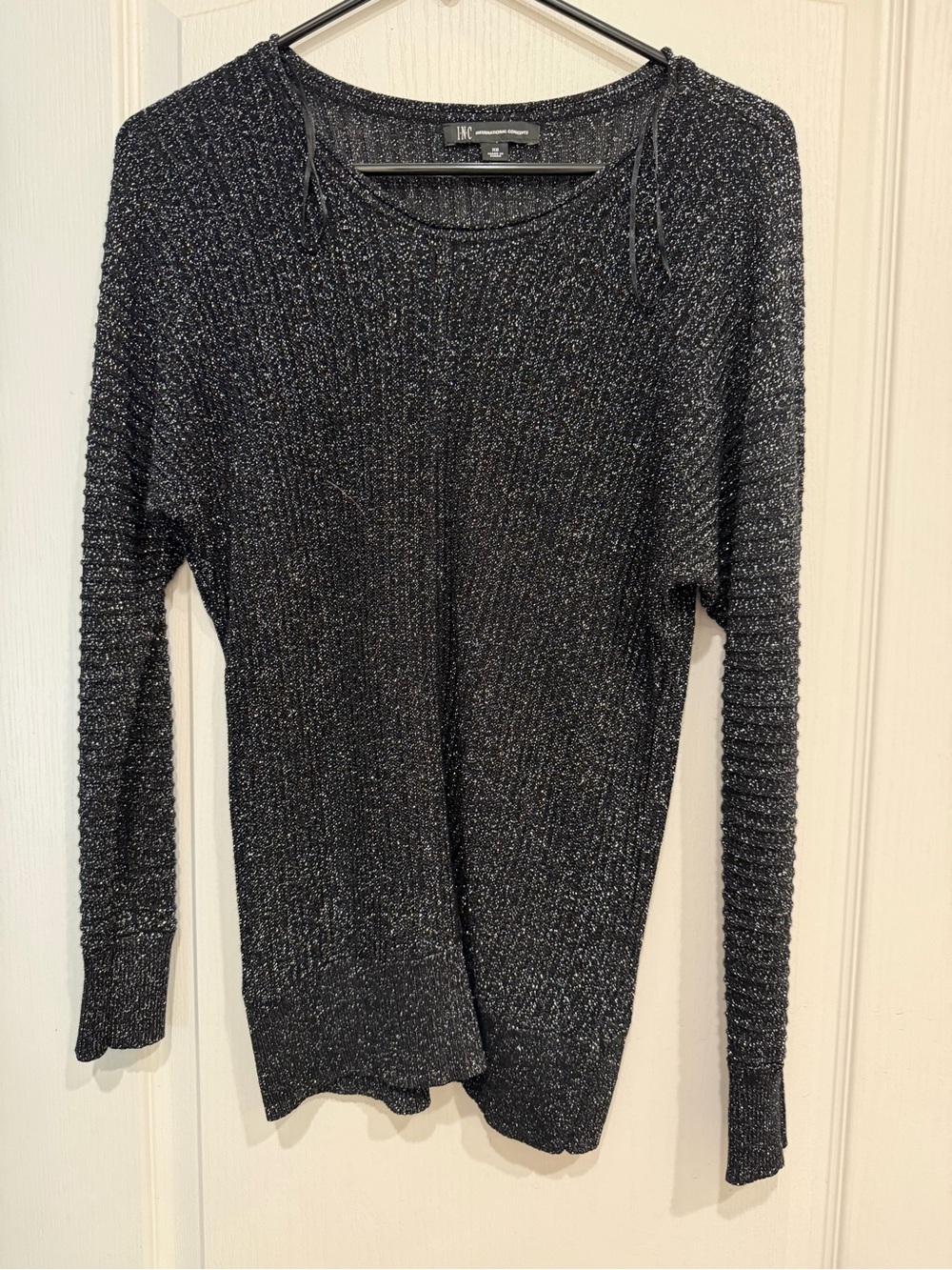 INC International Concepts Black Metallic Ribbed Knit Sweater